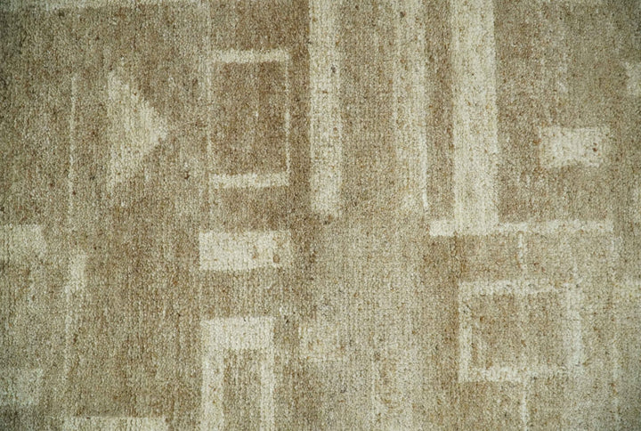 Modern Geometrical Dark Beige and Ivory Hand Knotted 5x8 Wool Area Rug - The Rug Decor