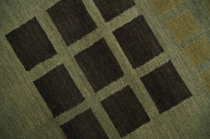 Modern Geometrical Green, Charcoal and Brown Hand loom 5x8 wool Area Rug - The Rug Decor