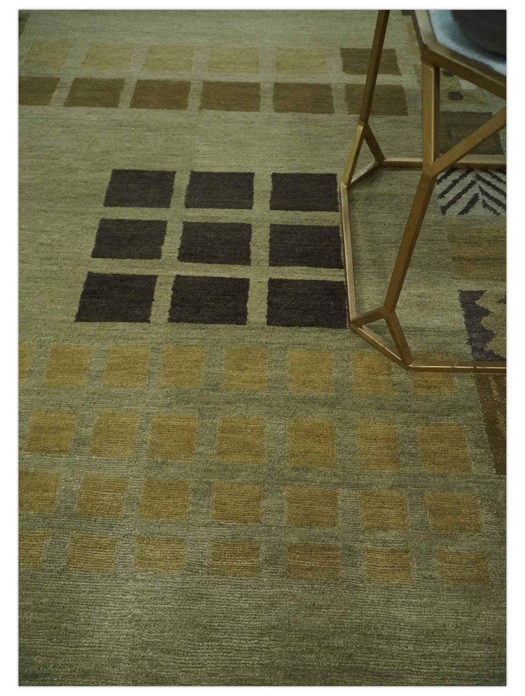 Modern Geometrical Green, Charcoal and Brown Hand loom 5x8 wool Area Rug - The Rug Decor