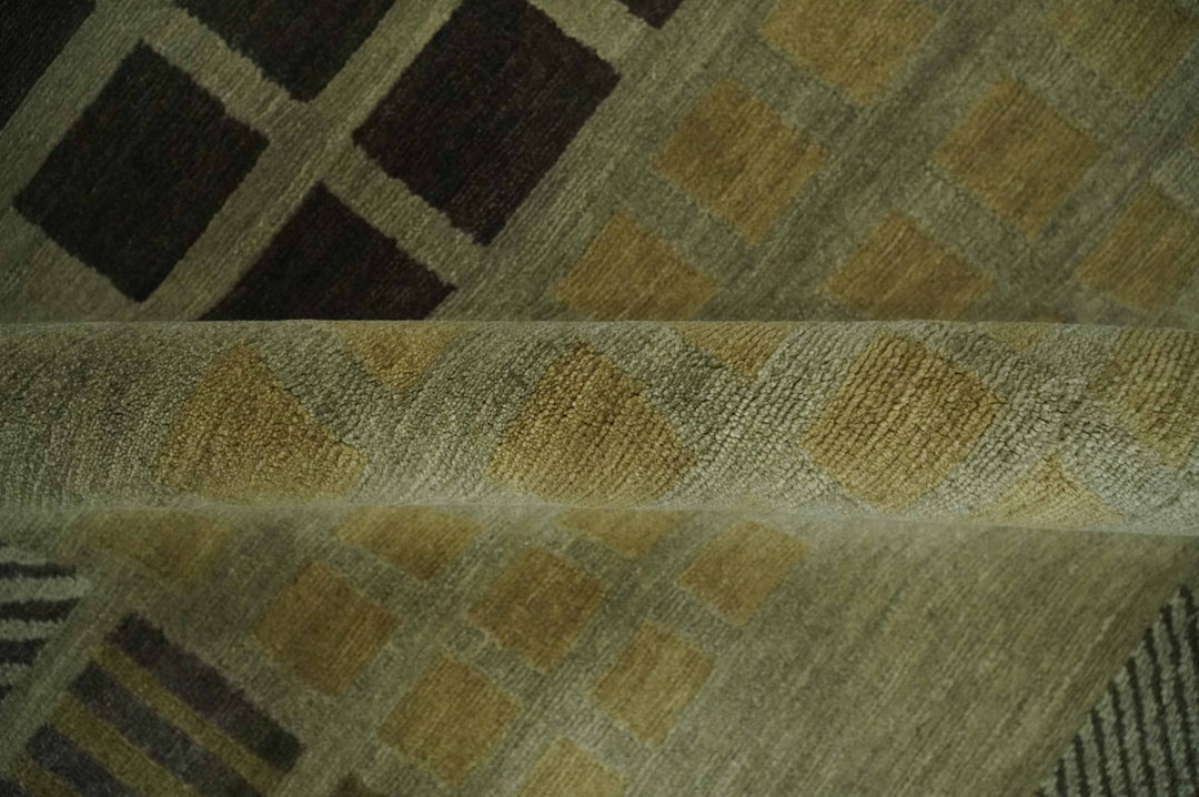 Modern Geometrical Green, Charcoal and Brown Hand loom 5x8 wool Area Rug - The Rug Decor