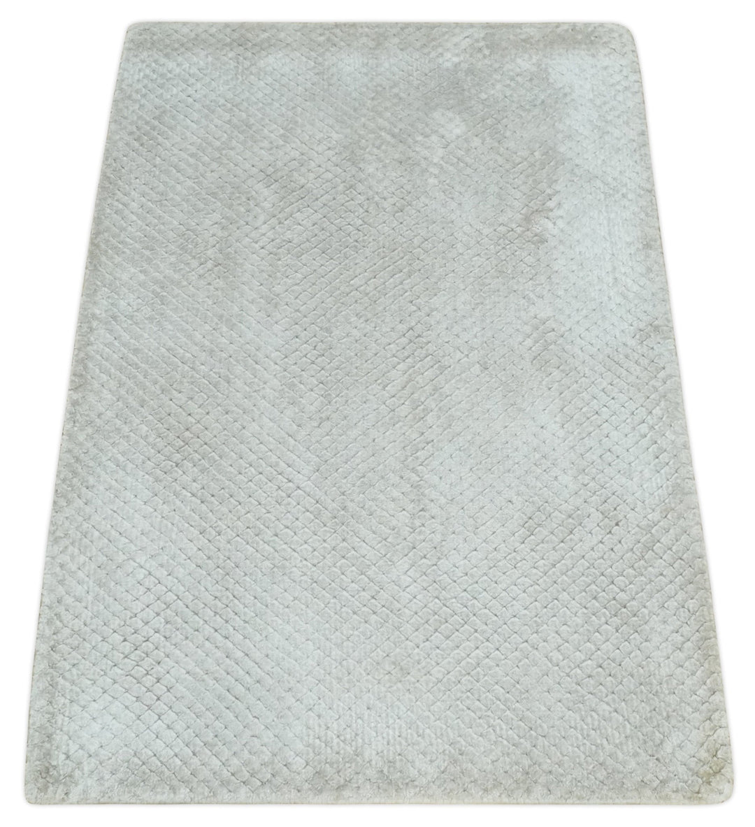 Modern Geometrical Hand carved Square Hand Made 2x3 Silver Art silk Area Rug - The Rug Decor