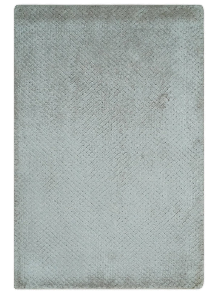 Modern Geometrical Hand carved Square Hand Made 2x3 Silver Art silk Area Rug - The Rug Decor