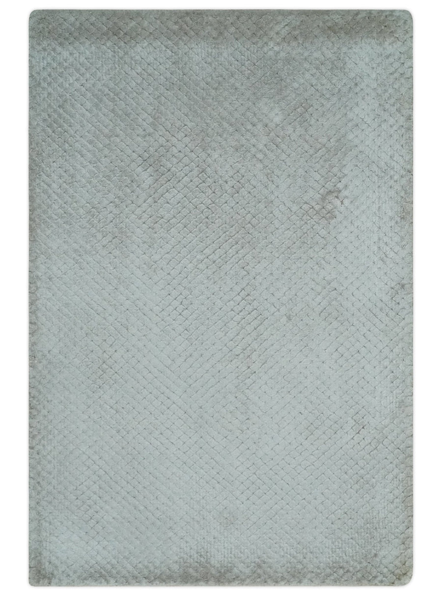 Modern Geometrical Hand carved Square Hand Made 2x3 Silver Art silk Area Rug - The Rug Decor