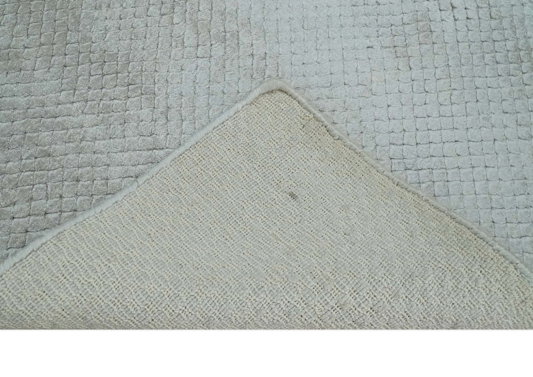 Modern Geometrical Hand carved Square Hand Made 2x3 Silver Art silk Area Rug - The Rug Decor