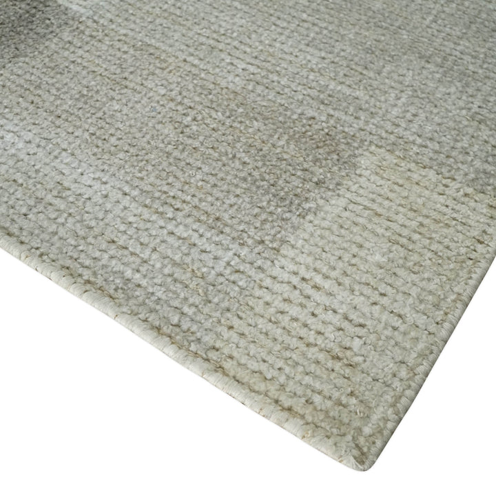 Modern Geometrical Hand knotted 2x3 Gray, Beige and Silver Area Rug | N5323 - The Rug Decor