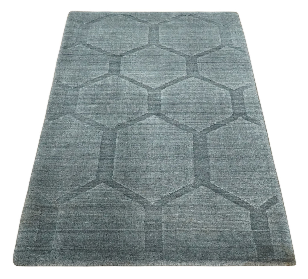 Modern Geometrical Hand Woven 2x3 Charcoal Area Rug made with Art Silk | N7123 - The Rug Decor