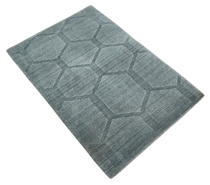 Modern Geometrical Hand Woven 2x3 Charcoal Area Rug made with Art Silk | N7123 - The Rug Decor