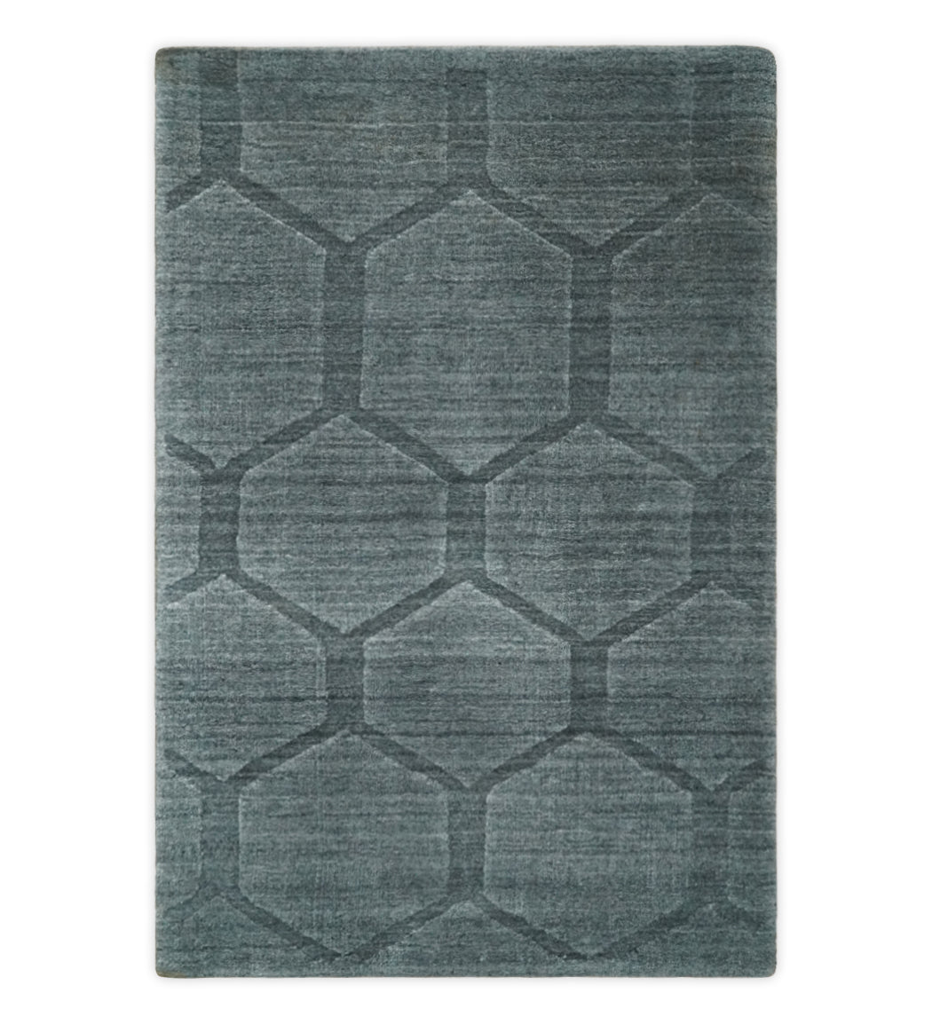 Modern Geometrical Hand Woven 2x3 Charcoal Area Rug made with Art Silk | N7123 - The Rug Decor