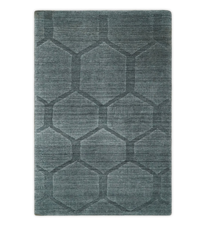 Modern Geometrical Hand Woven 2x3 Charcoal Area Rug made with Art Silk | N7123 - The Rug Decor