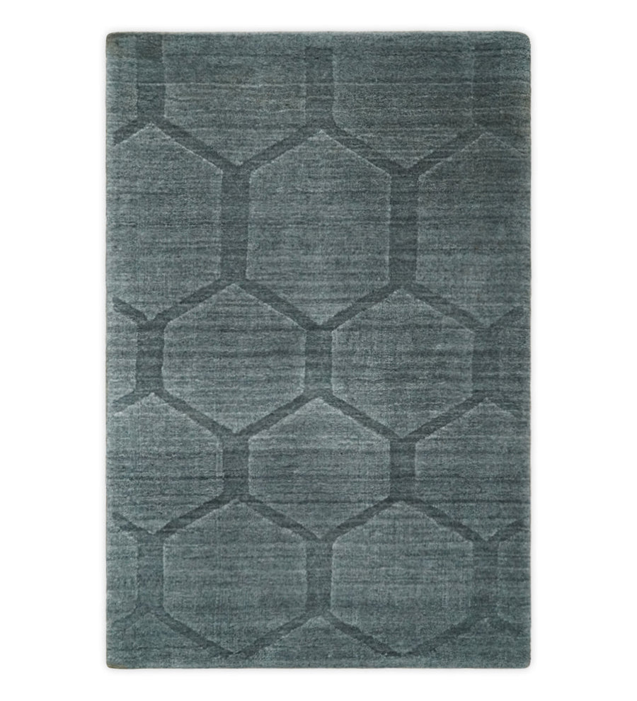 Modern Geometrical Hand Woven 2x3 Charcoal Area Rug made with Art Silk | N7123 - The Rug Decor
