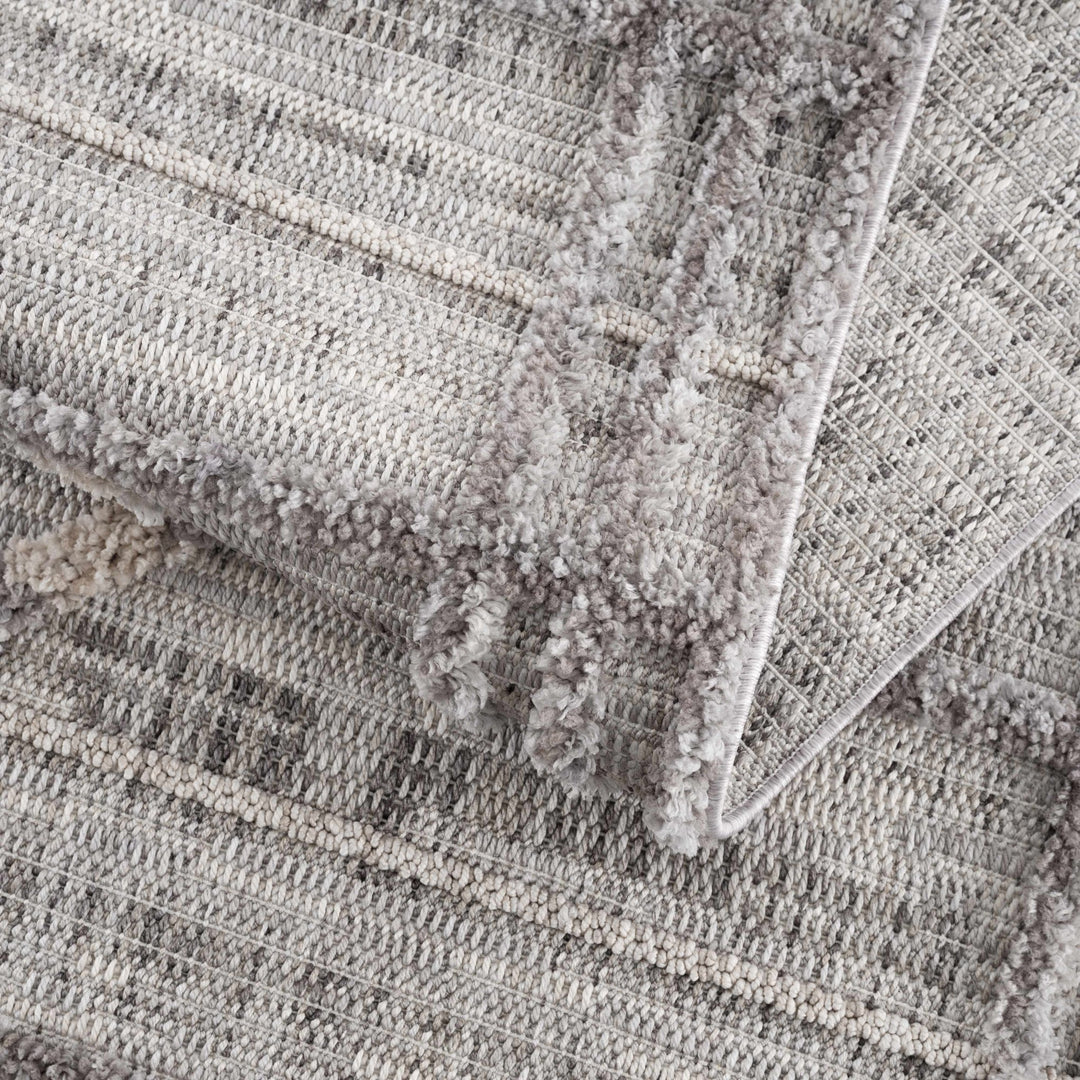 Modern Geometrical High Low Texture Silver and Dark Purple Area Rug - The Rug Decor