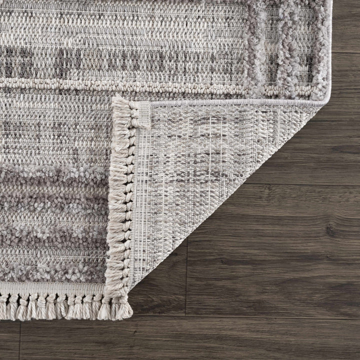 Modern Geometrical High Low Texture Silver and Dark Purple Area Rug - The Rug Decor