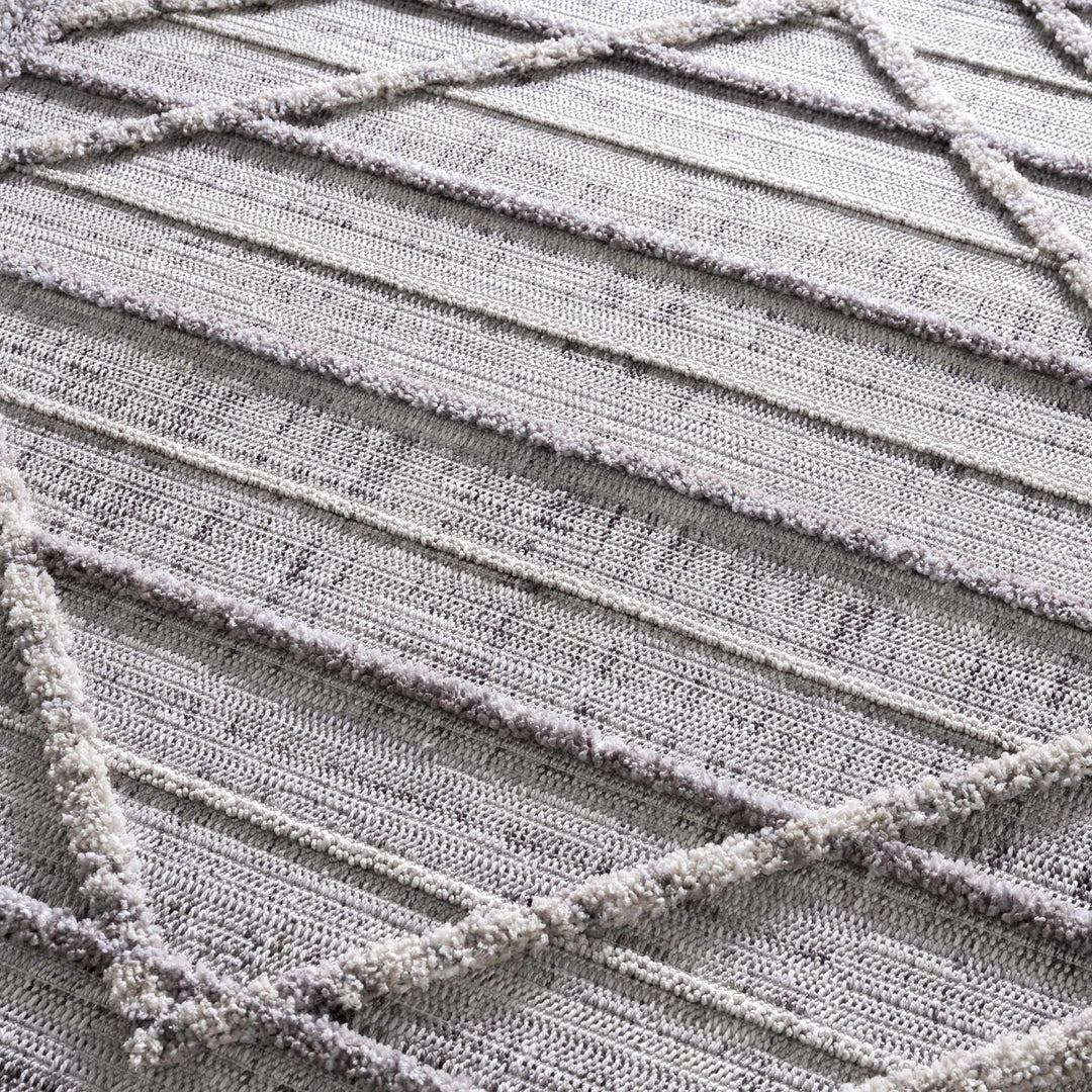 Modern Geometrical High Low Texture Silver and Dark Purple Area Rug - The Rug Decor