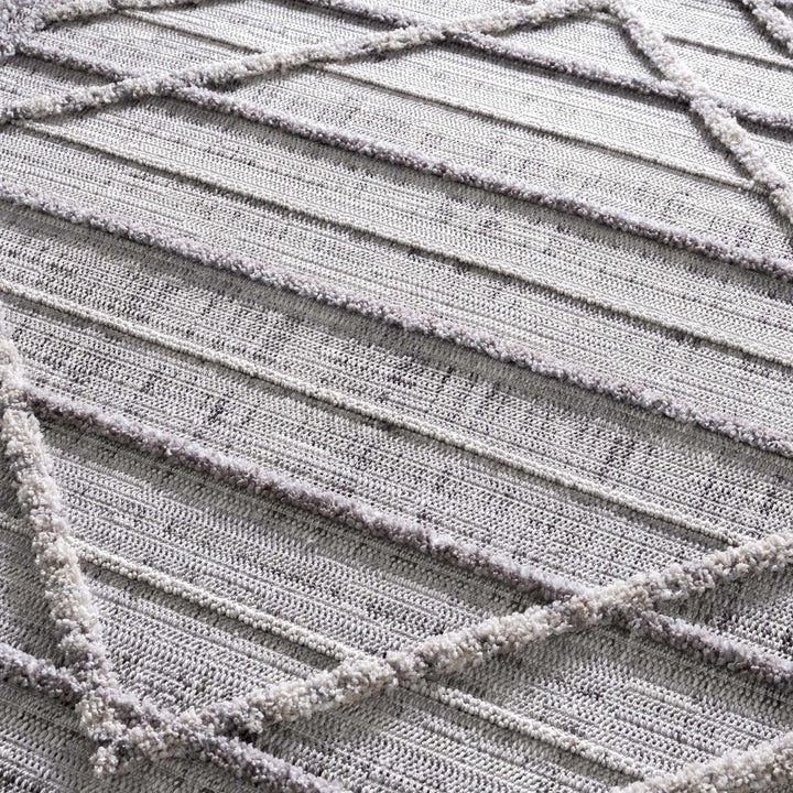 Modern Geometrical High Low Texture Silver and Dark Purple Area Rug - The Rug Decor