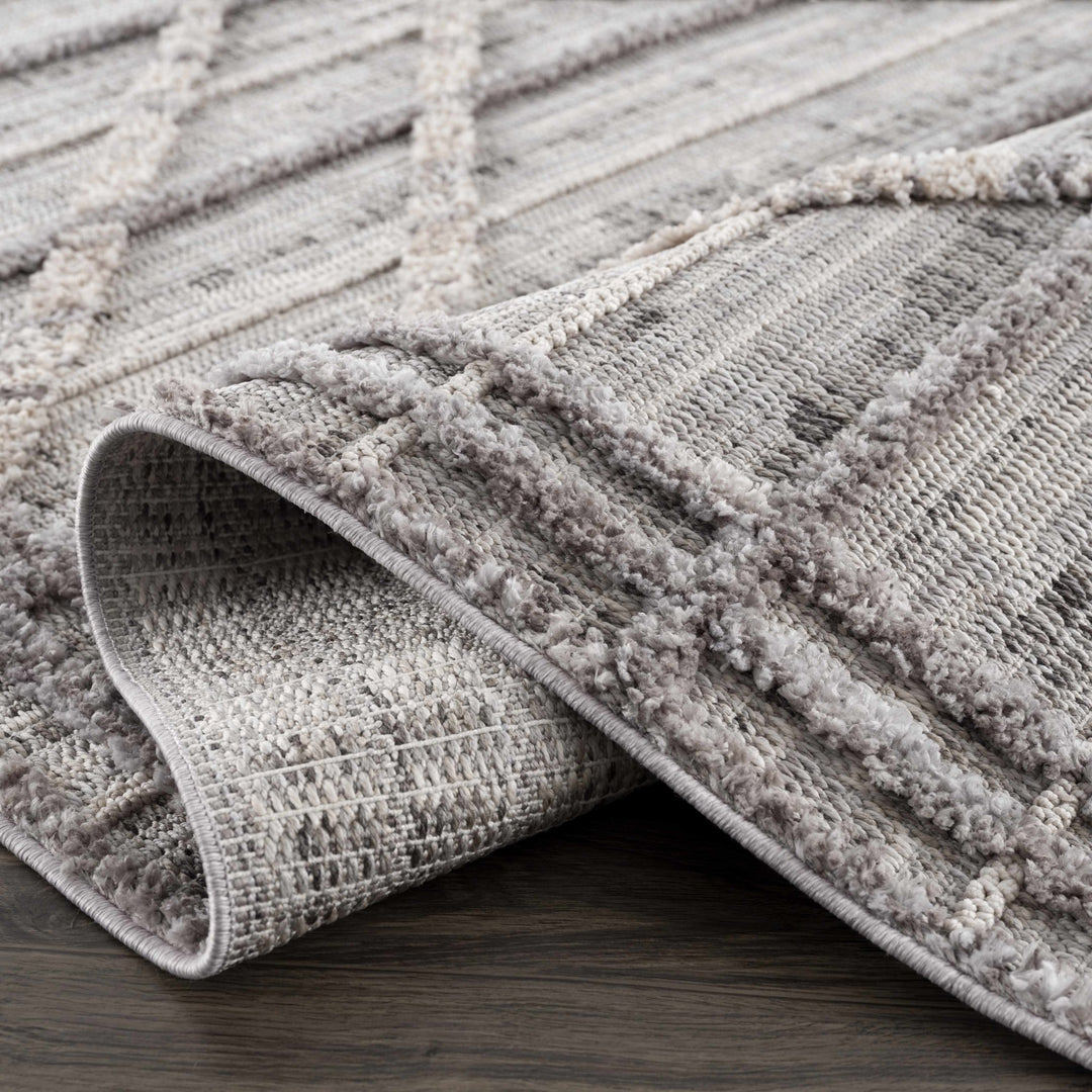 Modern Geometrical High Low Texture Silver and Dark Purple Area Rug - The Rug Decor