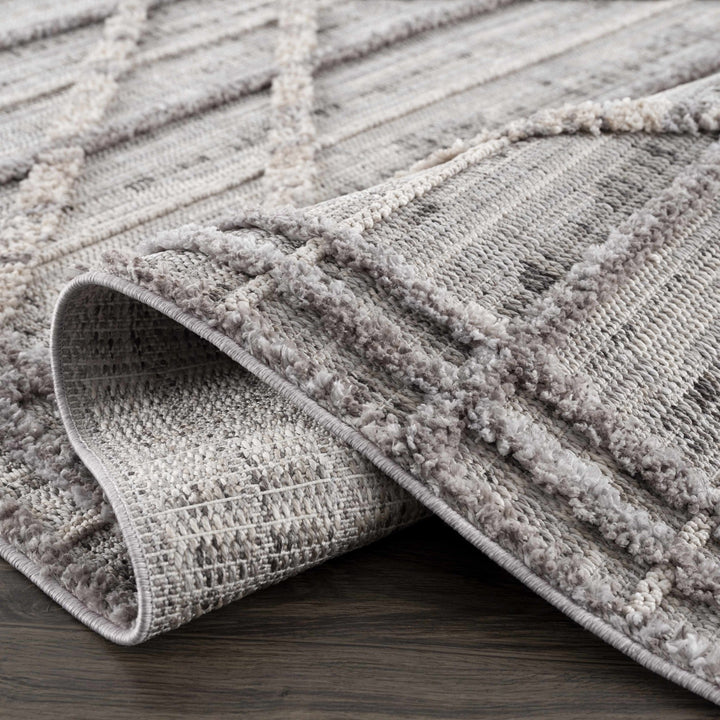 Modern Geometrical High Low Texture Silver and Dark Purple Area Rug - The Rug Decor