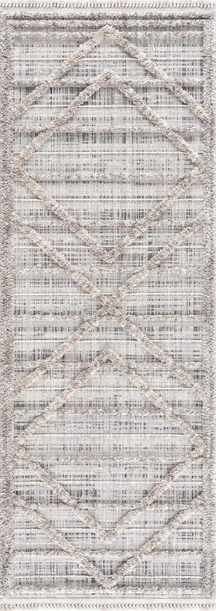 Modern Geometrical High Low Texture Silver and Dark Purple Area Rug - The Rug Decor