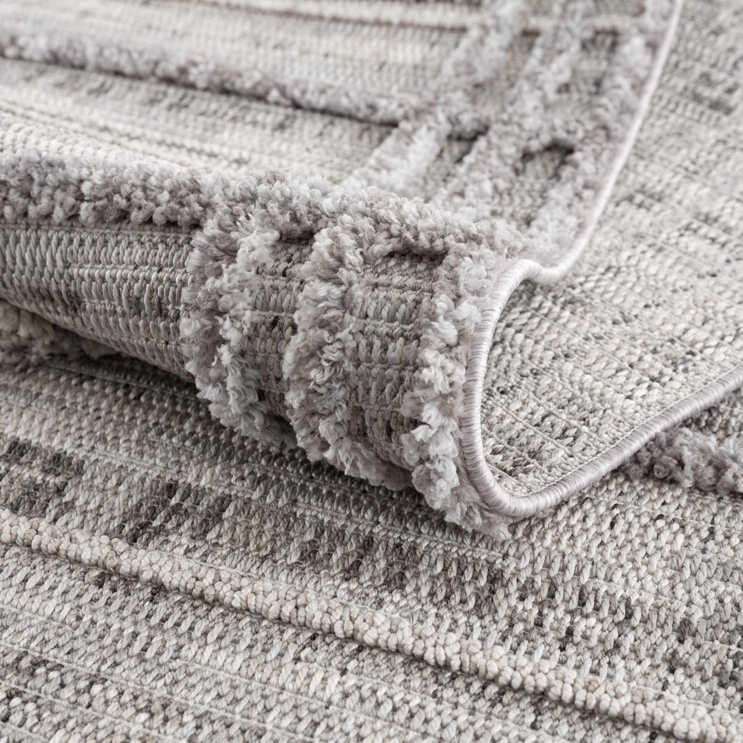 Modern Geometrical High Low Texture Silver and Dark Purple Area Rug - The Rug Decor