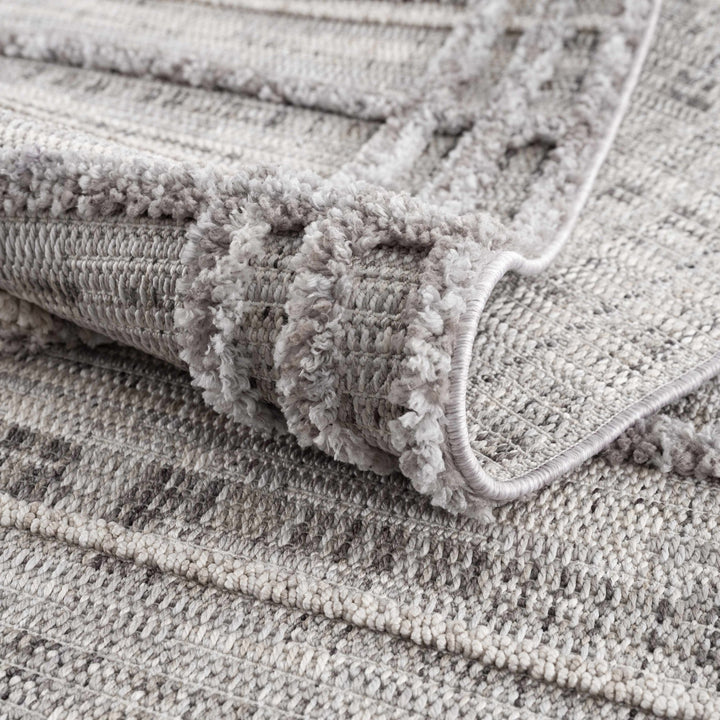 Modern Geometrical High Low Texture Silver and Dark Purple Area Rug - The Rug Decor