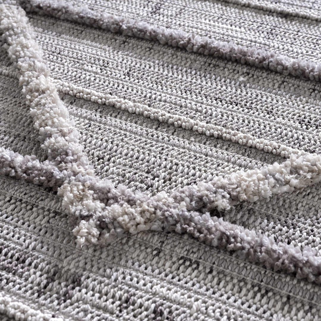 Modern Geometrical High Low Texture Silver and Dark Purple Area Rug - The Rug Decor