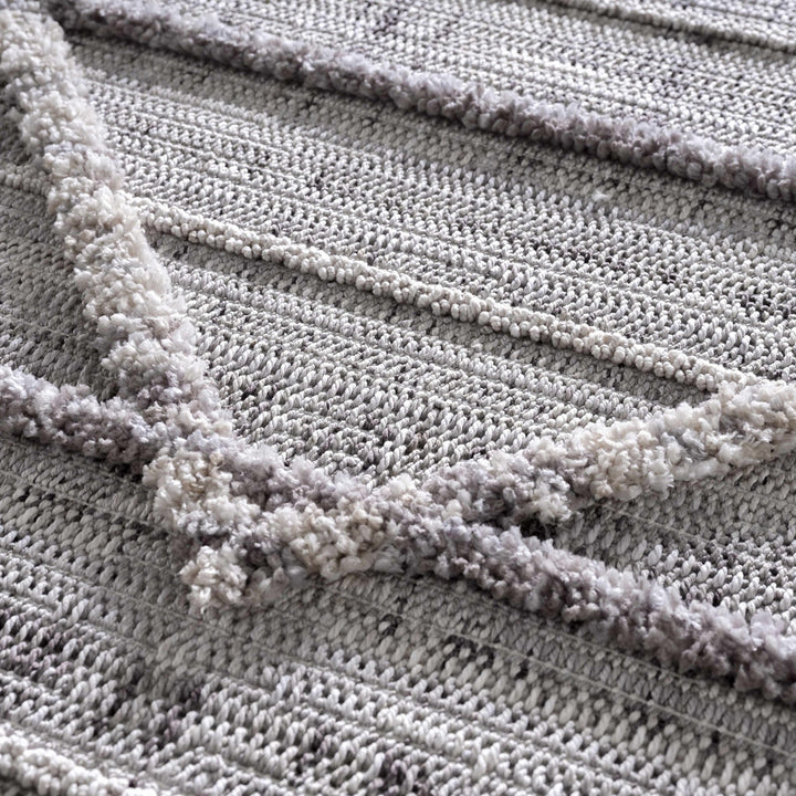 Modern Geometrical High Low Texture Silver and Dark Purple Area Rug - The Rug Decor