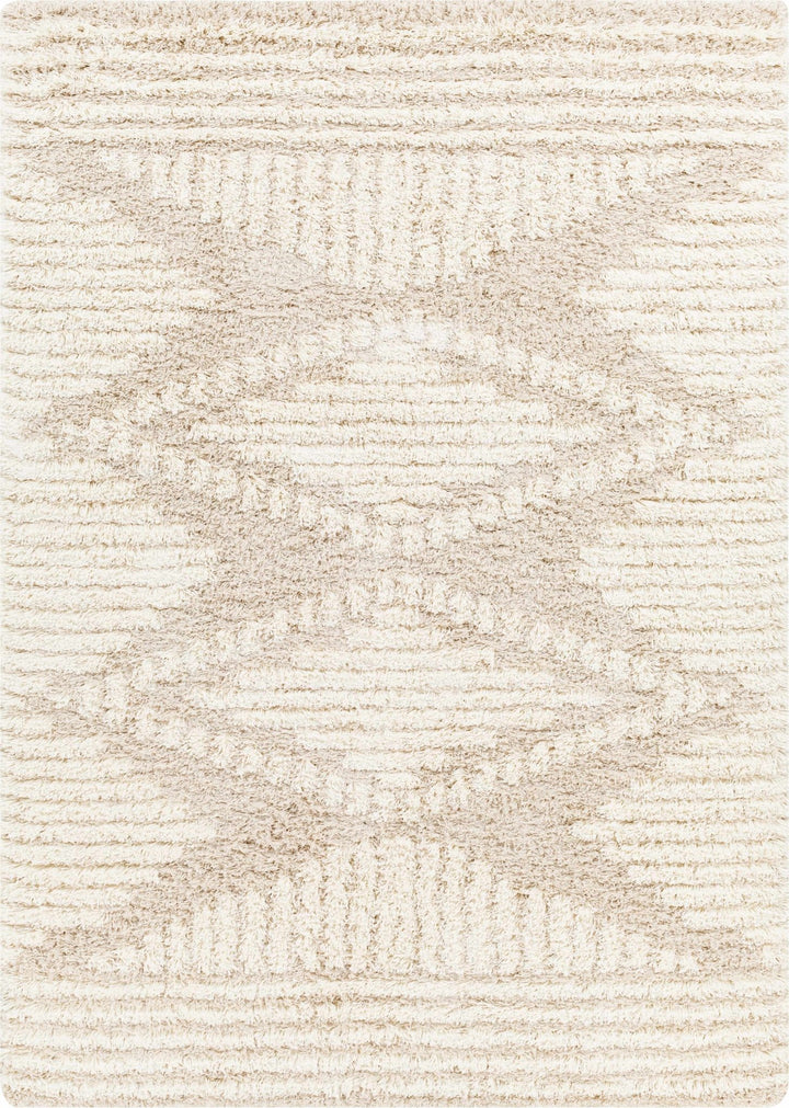 Modern Geometrical Ivory and Beige Plush Pile Moroccan Style Area Rug - The Rug Decor