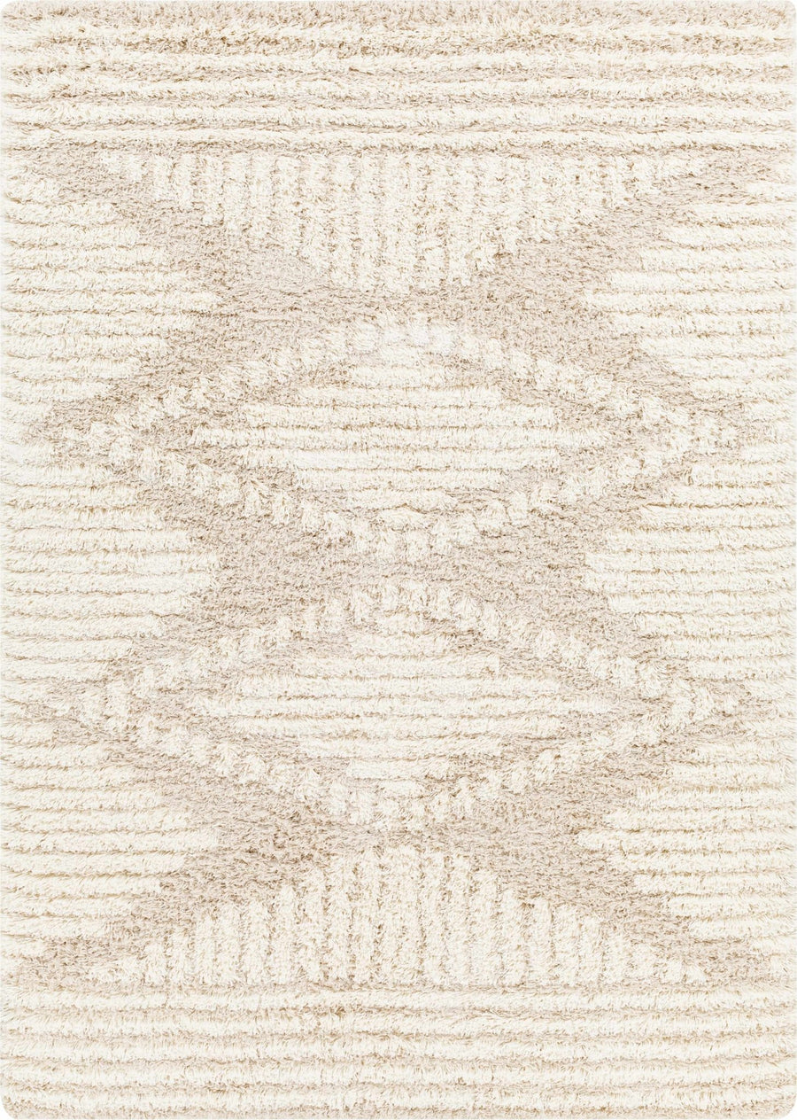 Modern Geometrical Ivory and Beige Plush Pile Moroccan Style Area Rug - The Rug Decor