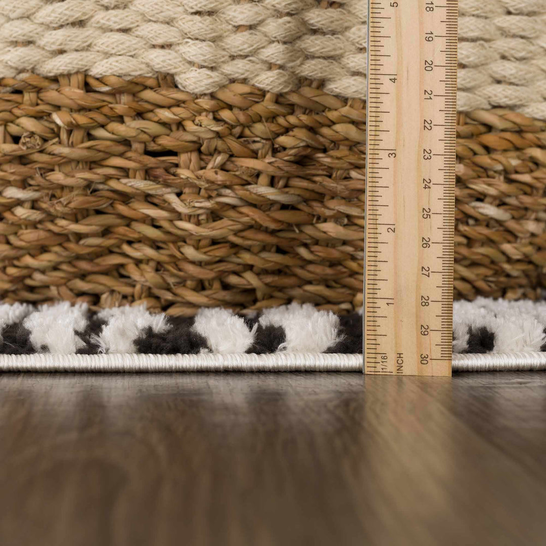 Modern Geometrical Ivory and Black Checkered Plush Pile Moroccan Style Area Rug - The Rug Decor