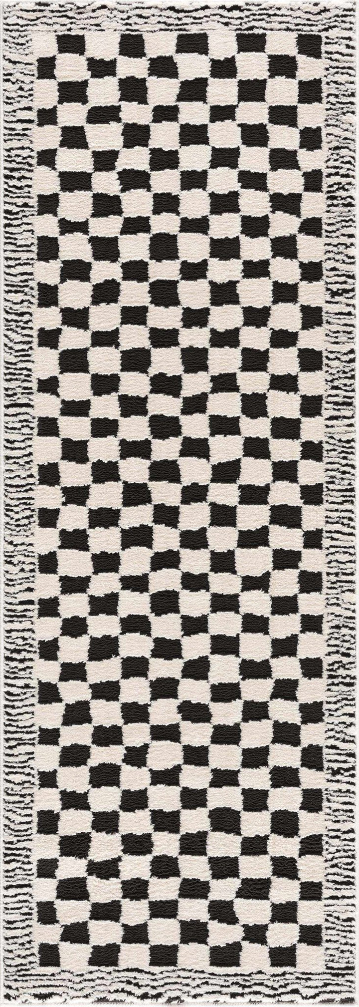 Modern Geometrical Ivory and Black Checkered Plush Pile Moroccan Style Area Rug - The Rug Decor