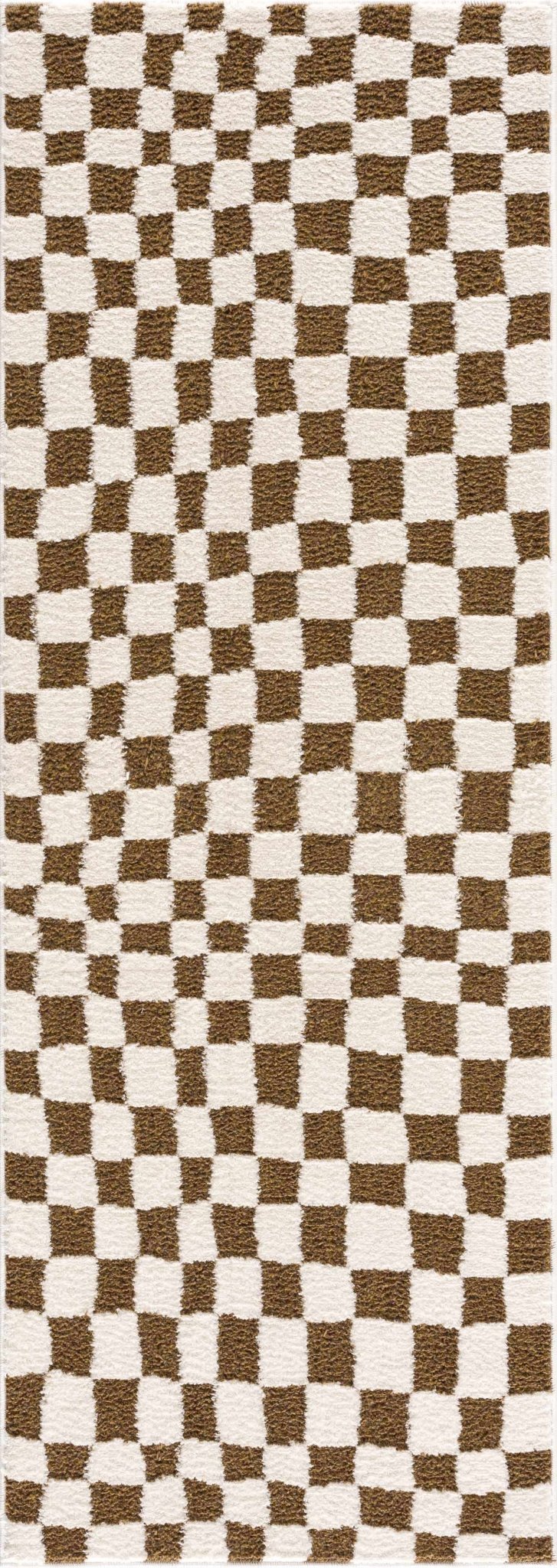 Modern Geometrical Ivory and Olive Checkered Plush Pile Moroccan Style Area Rug - The Rug Decor