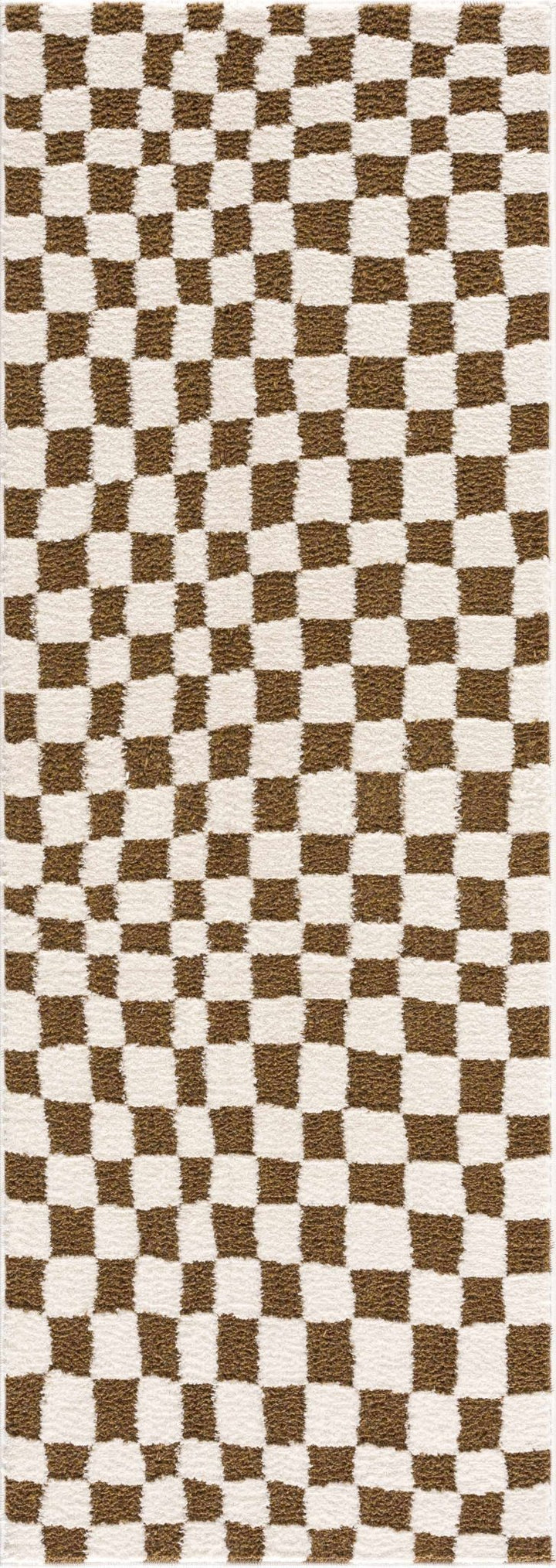 Modern Geometrical Ivory and Olive Checkered Plush Pile Moroccan Style Area Rug - The Rug Decor