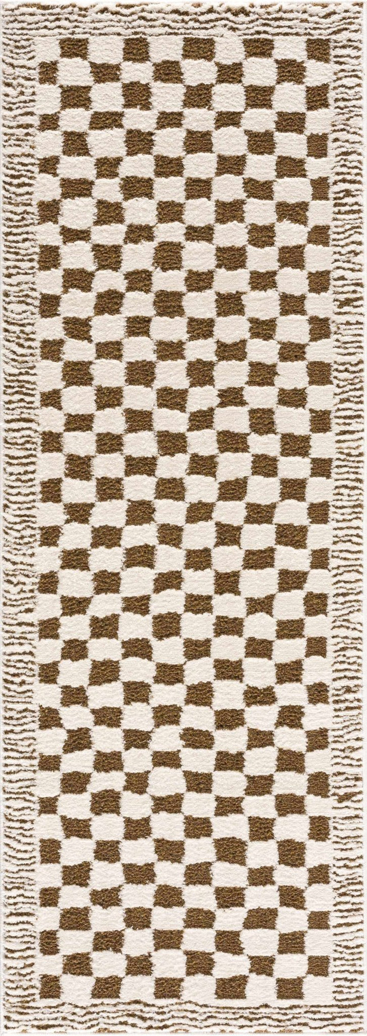 Modern Geometrical Ivory and Olive Checkered Plush Pile Moroccan Style Area Rug - The Rug Decor