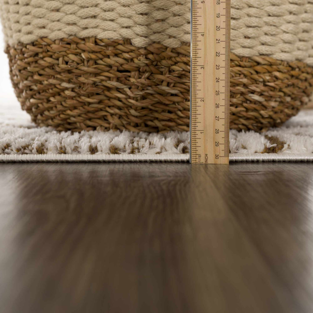 Modern Geometrical Ivory and Olive Checkered Plush Pile Moroccan Style Area Rug - The Rug Decor