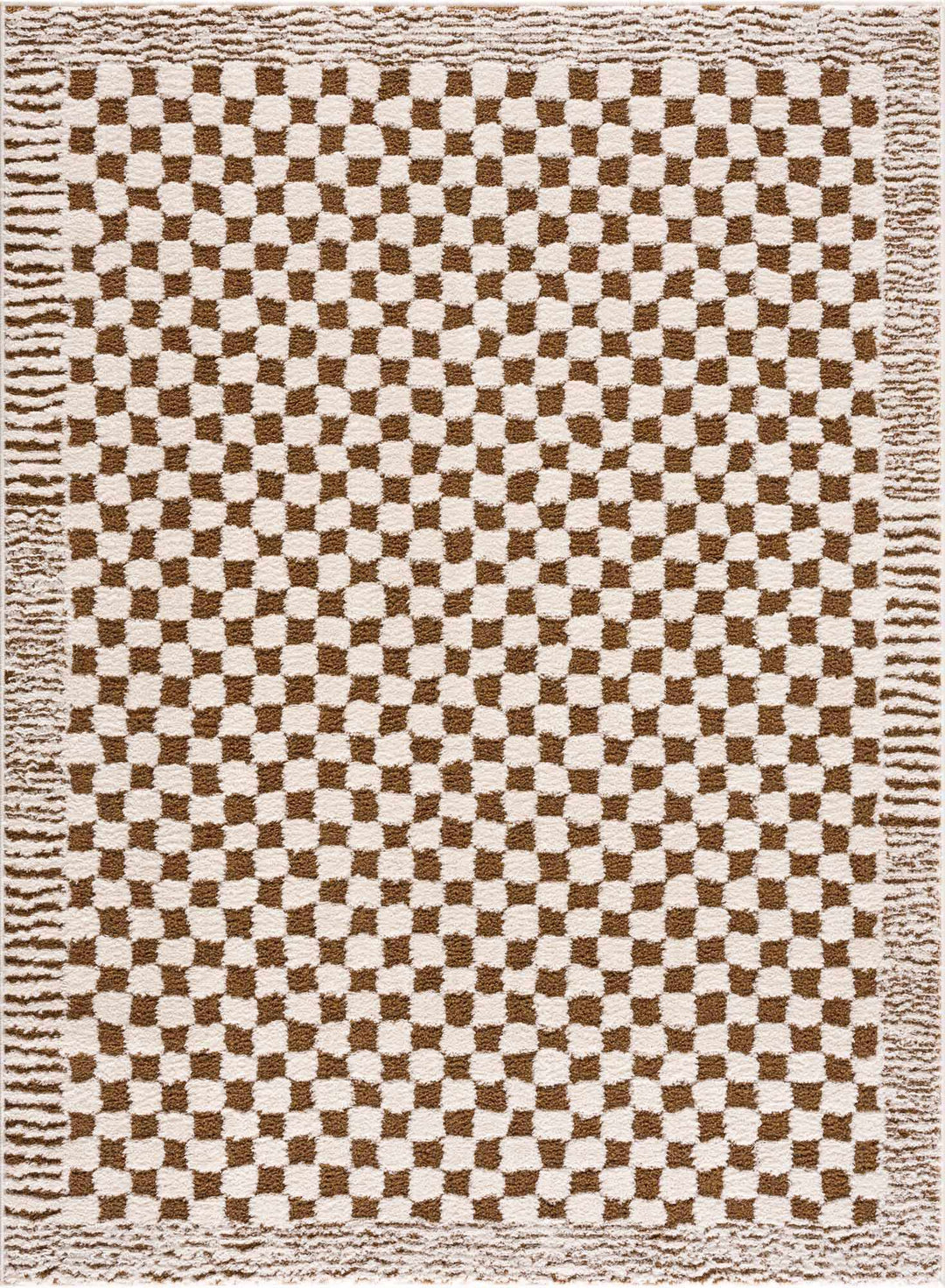 Modern Geometrical Ivory and Olive Checkered Plush Pile Moroccan Style Area Rug - The Rug Decor