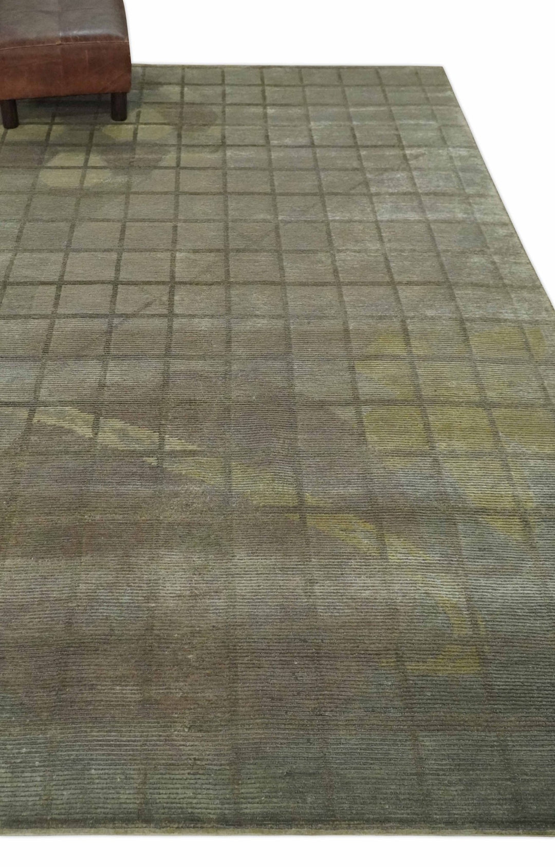 Modern Geometrical Ivory, Brown and Olive 5x8 Hand Knotted Wool and Silk Area Rug - The Rug Decor