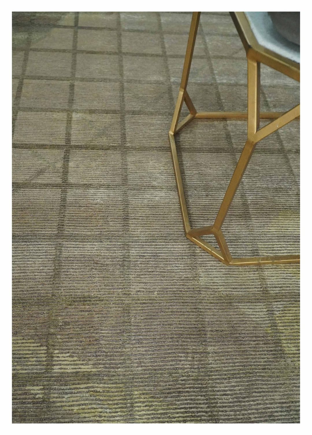 Modern Geometrical Ivory, Brown and Olive 5x8 Hand Knotted Wool and Silk Area Rug - The Rug Decor