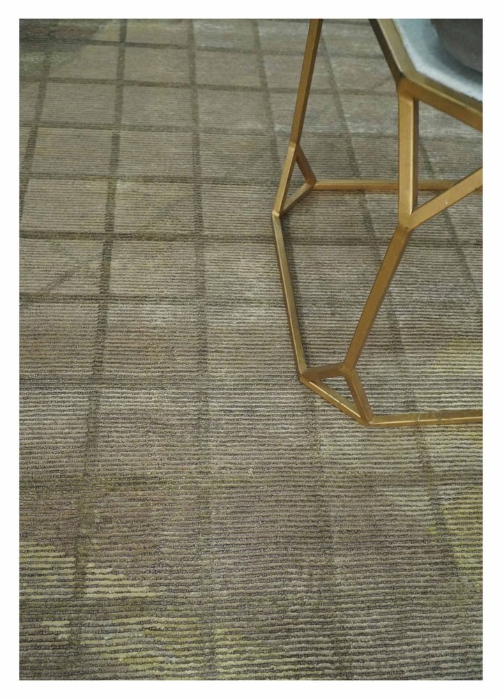 Modern Geometrical Ivory, Brown and Olive 5x8 Hand Knotted Wool and Silk Area Rug - The Rug Decor