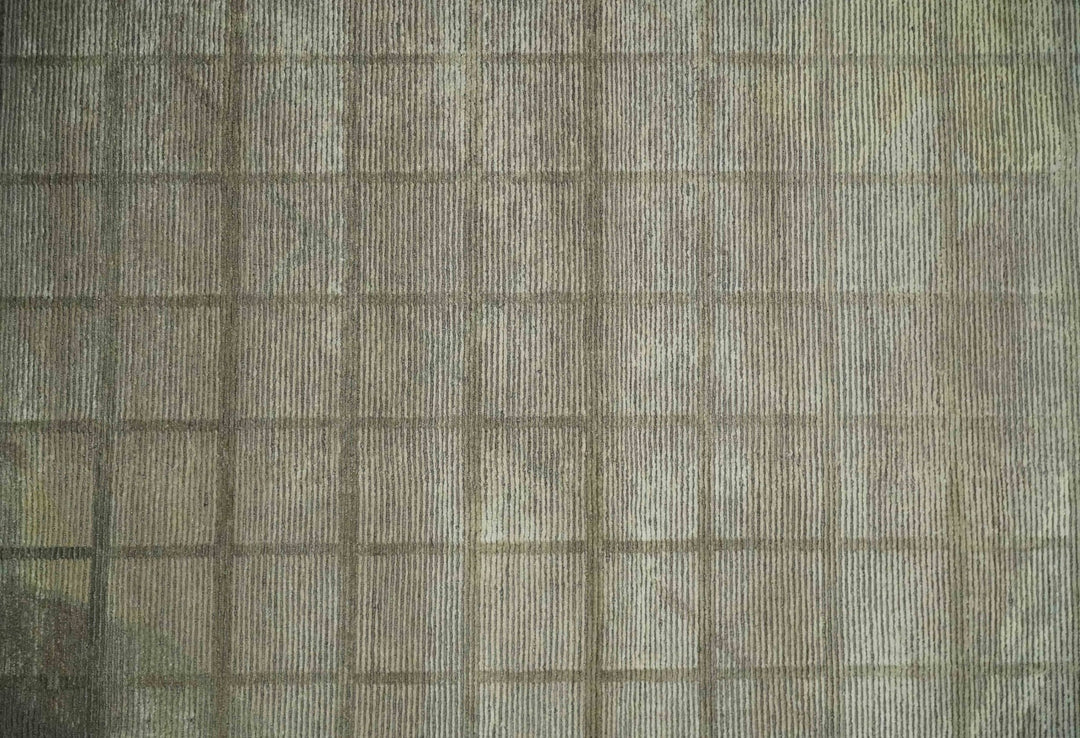 Modern Geometrical Ivory, Brown and Olive 5x8 Hand Knotted Wool and Silk Area Rug - The Rug Decor