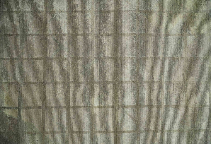 Modern Geometrical Ivory, Brown and Olive 5x8 Hand Knotted Wool and Silk Area Rug - The Rug Decor