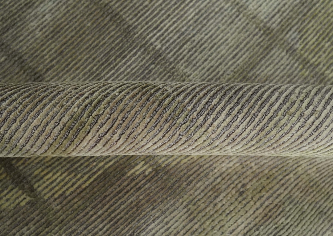 Modern Geometrical Ivory, Brown and Olive 5x8 Hand Knotted Wool and Silk Area Rug - The Rug Decor