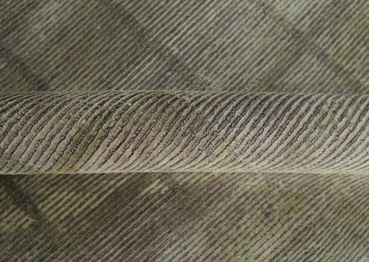 Modern Geometrical Ivory, Brown and Olive 5x8 Hand Knotted Wool and Silk Area Rug - The Rug Decor