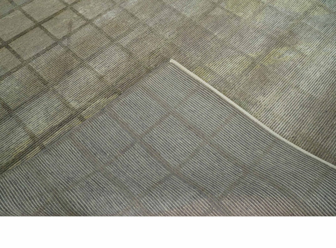 Modern Geometrical Ivory, Brown and Olive 5x8 Hand Knotted Wool and Silk Area Rug - The Rug Decor