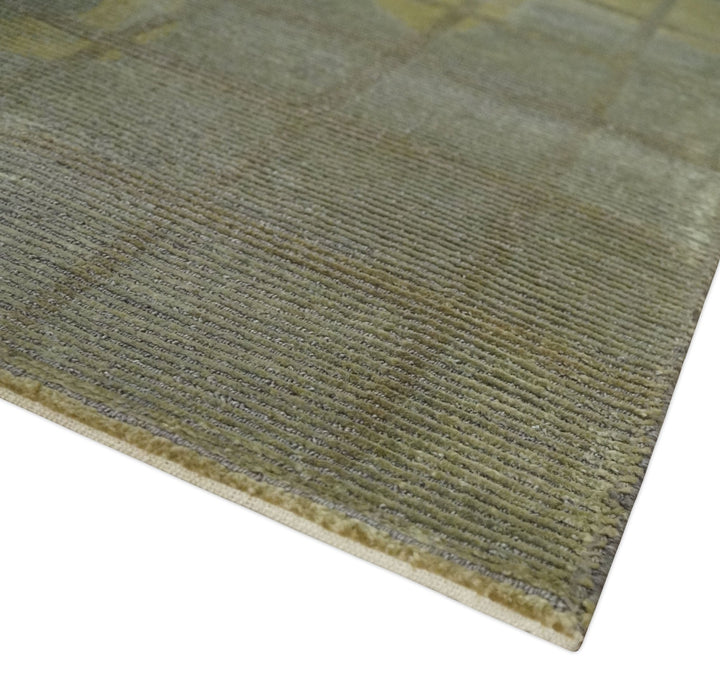 Modern Geometrical Ivory, Brown and Olive 5x8 Hand Knotted Wool and Silk Area Rug - The Rug Decor