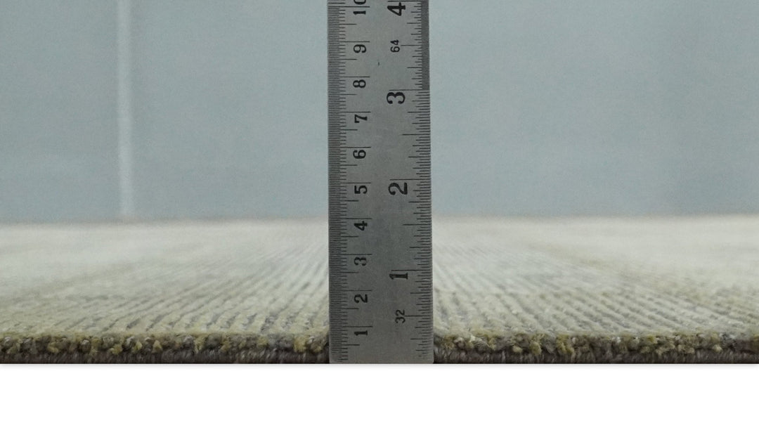 Modern Geometrical Ivory, Brown and Olive 5x8 Hand Knotted Wool and Silk Area Rug - The Rug Decor