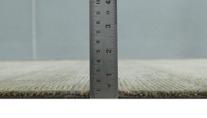 Modern Geometrical Ivory, Brown and Olive 5x8 Hand Knotted Wool and Silk Area Rug - The Rug Decor