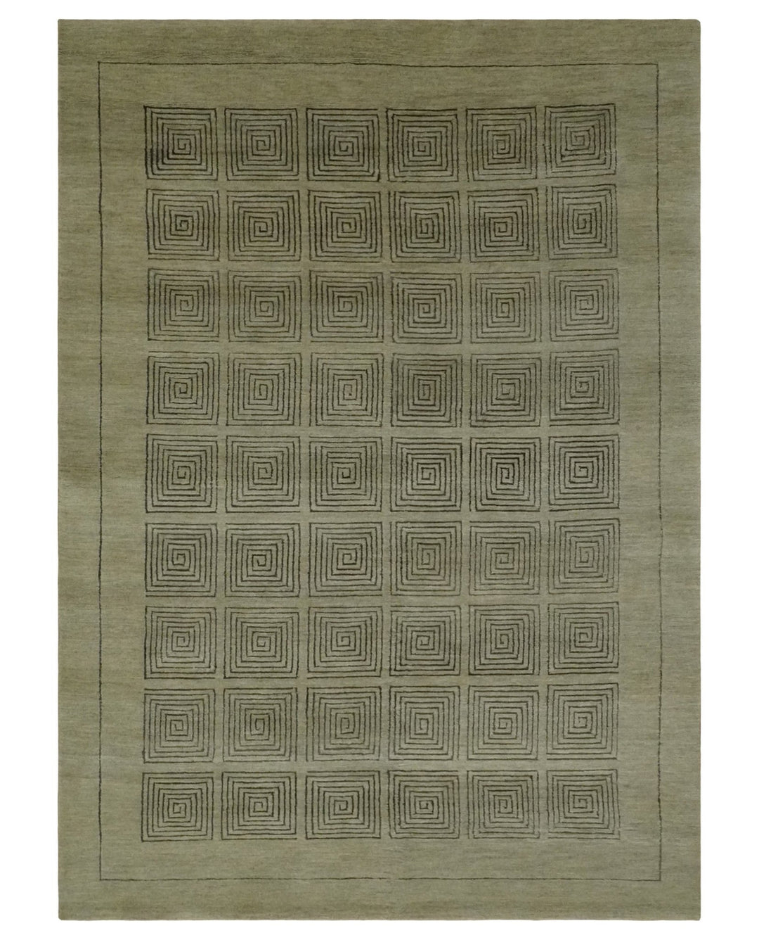 Modern Geometrical Olive and Charcoal Hand loom 5x7 Wool and Art Silk Area Rug - The Rug Decor