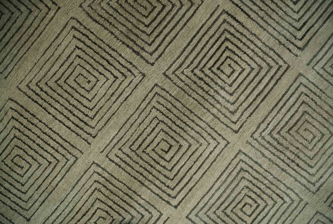 Modern Geometrical Olive and Charcoal Hand loom 5x7 Wool and Art Silk Area Rug - The Rug Decor