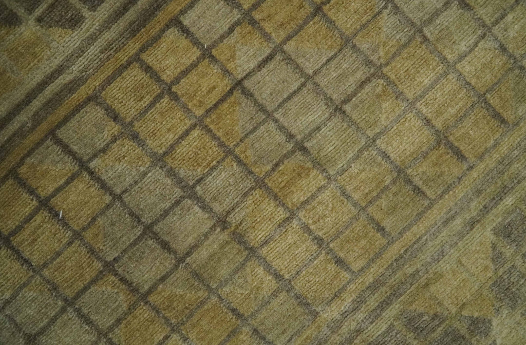 Modern Geometrical Olive, Charcoal and Silver Hand knotted 4.8x6.5 Bamboo Silk Area Rug - The Rug Decor