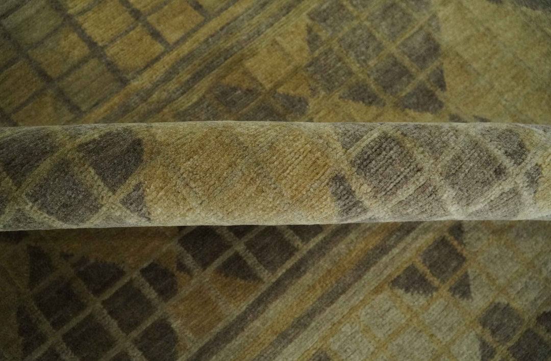 Modern Geometrical Olive, Charcoal and Silver Hand knotted 4.8x6.5 Bamboo Silk Area Rug - The Rug Decor