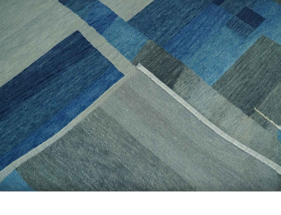 Modern Geometrical Silver, Blue, and Charcoal Hand Knotted 6x9 Wool and Art Silk Area Rug - The Rug Decor